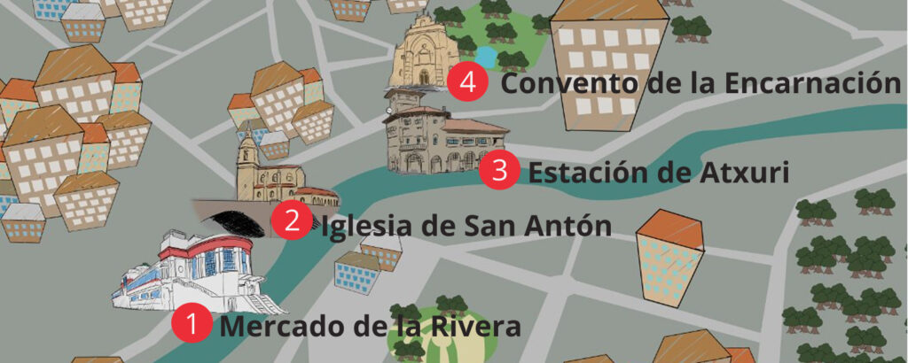 La Abadía de Atxuri | dibujo de mapa de situación del escape room en Bilbao
