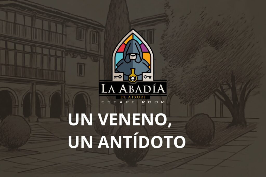 Juego de escape room Bilbao La Abadía de Atxuri | dibujo de patio interior de Abadía con logo