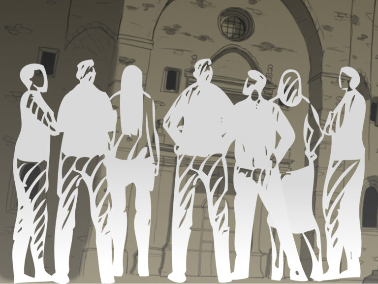 Escape room para empresas Bilbao | ilustración personas bicolor