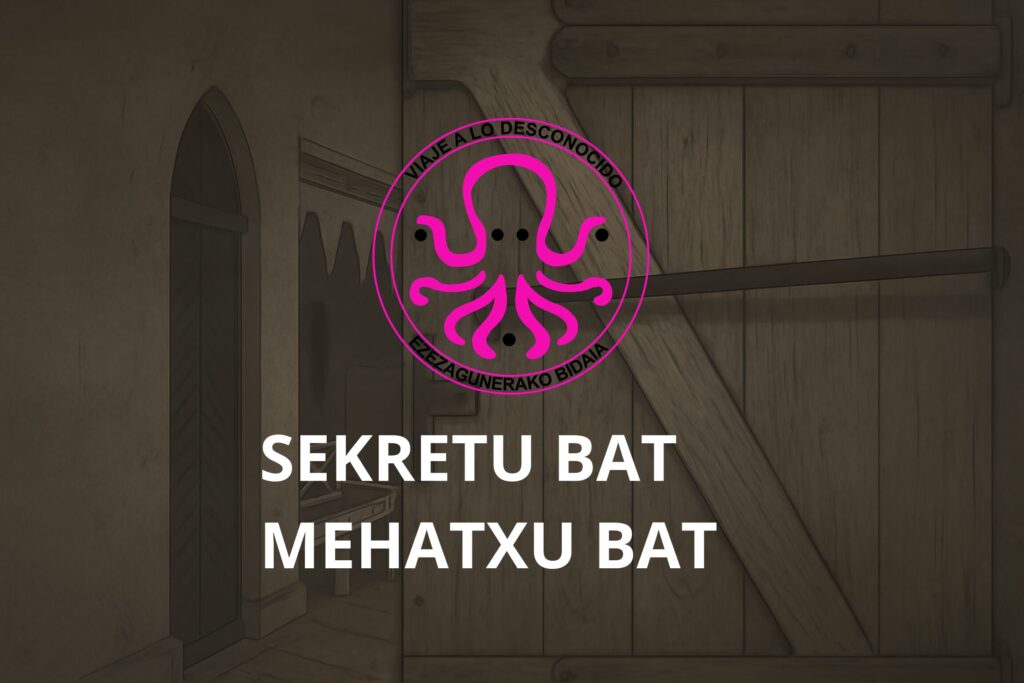 Hall Escape room Bilbon | Bidaia Ezezagunerantz sarrerako atea logotipoarekin
