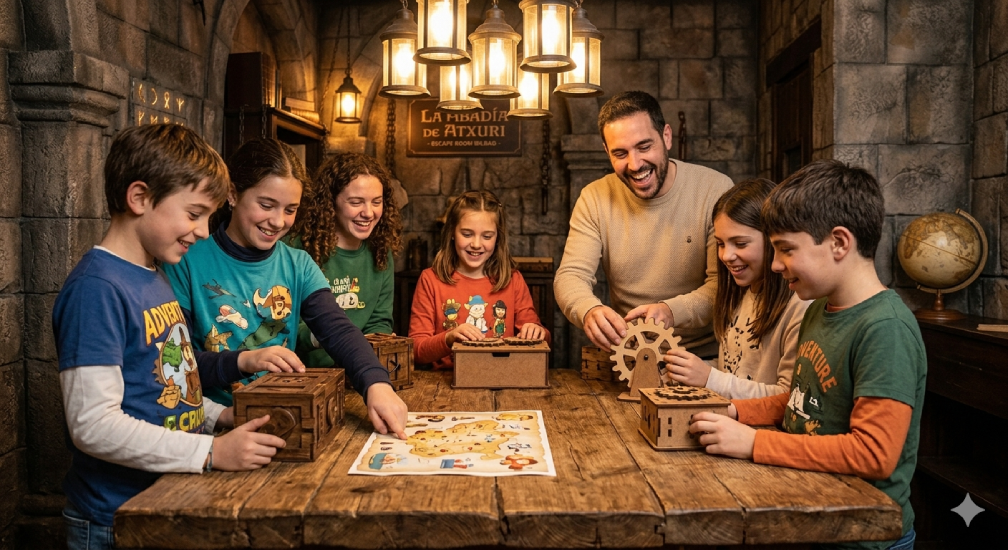 cumpleaños escape room Bilbao La Abadía de Atxuri | niños celebrando