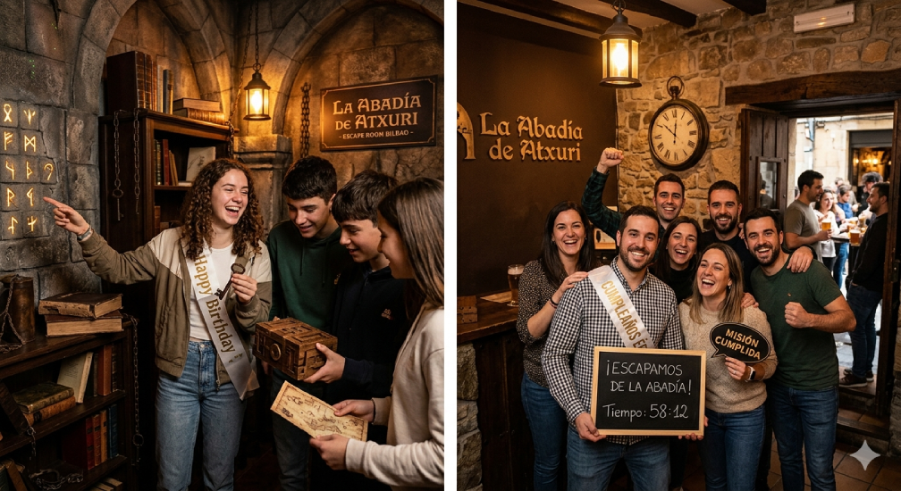 escape room cumpleaños Bilbao La Abadía de Atxuri | grupos celebrando